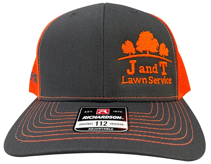 Orange and charcoal embroidered lawn service cap