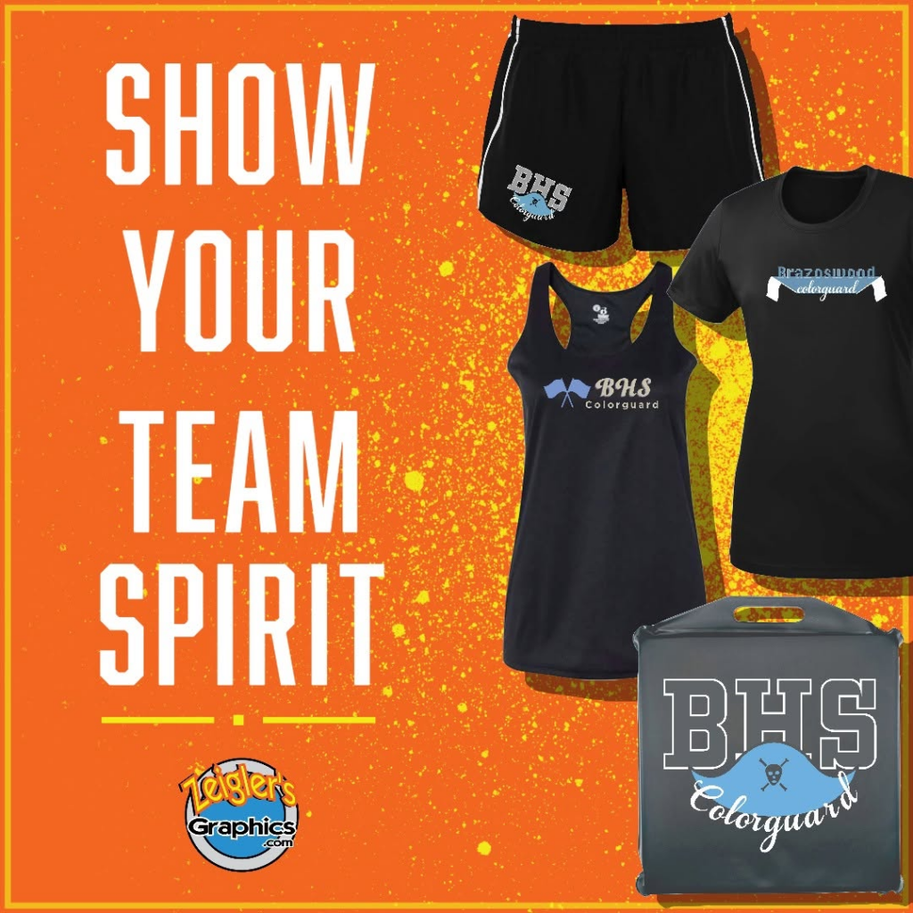 Brazoswood Colorguard custom shirts, shorts and stadium seat