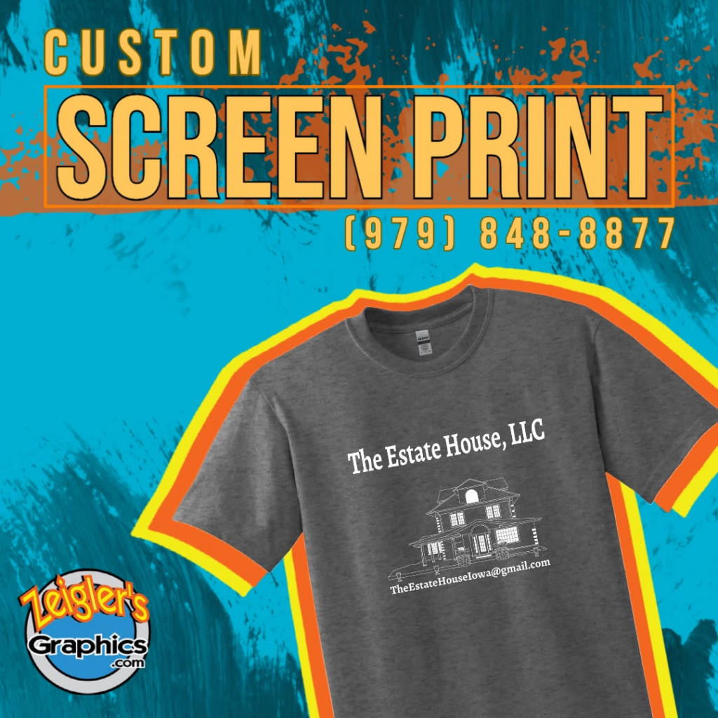Custom screen-printed gray T-shirt for The Estate House LLC